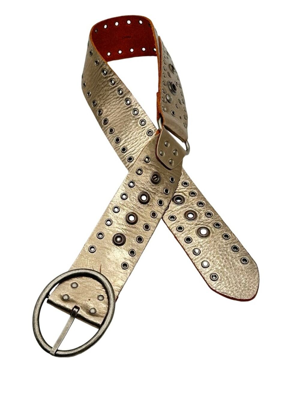 FOSSIL women's Metallic Gold Grommet Belt Fashion Accessory - SMALL 36" long